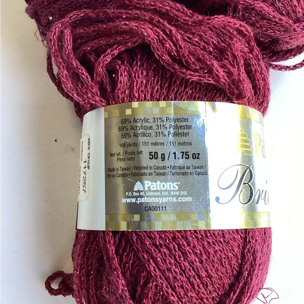 Patons Yarn Brilliant Beautiful Burgandy  Metallic Acrylic Blend